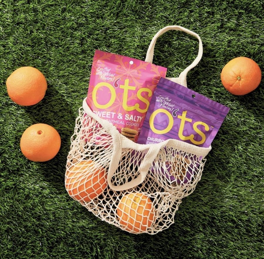 O'ts Sweet & Salty cookies in a market bag
